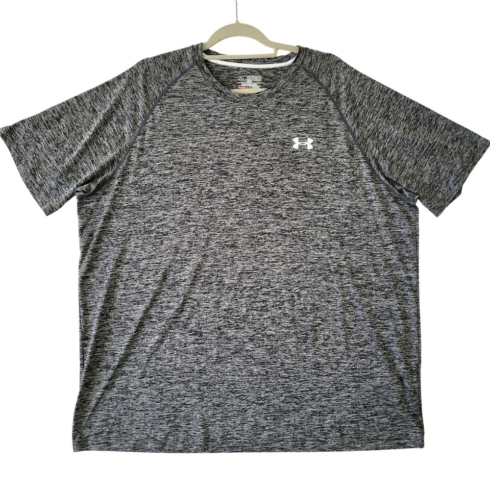 Under Armour‎ Performance T Shirt Men 2XL Loose Heatgear Gray Black Short Sleeve
